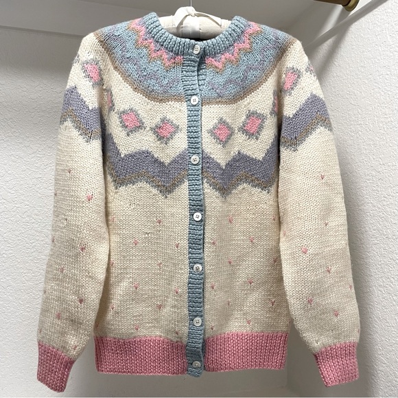 D.Byford Ltd. VTG Hand Knit Fair Isle Wool Button Up Cardigan Sweater | Sz M - Picture 5 of 8